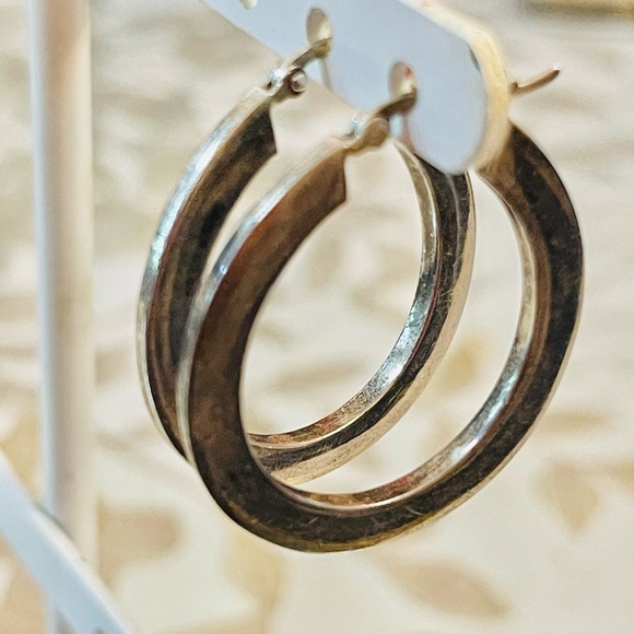 VTG 925 Sterling Silver Hoop Earrings Round - Picture 4 of 8